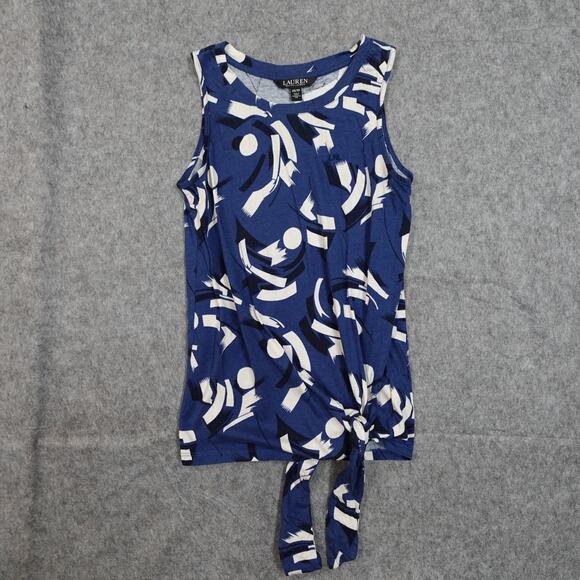 Ralph Lauren Top Womens Extra Small Sleeveless Tie Front Abstract Casual Blue - Picture 1 of 10